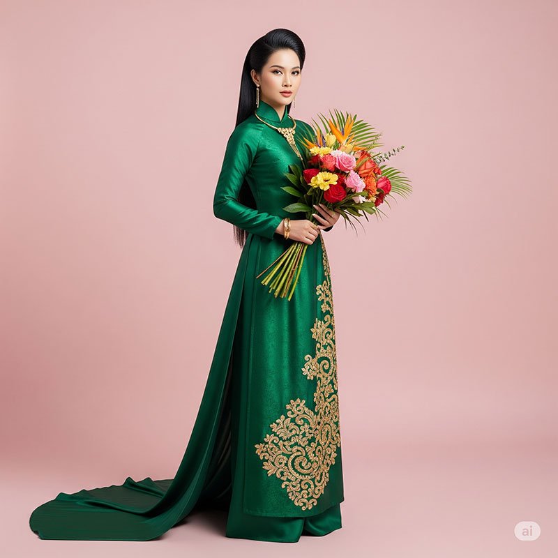 cầm hoa tạo dáng chụp ảnh